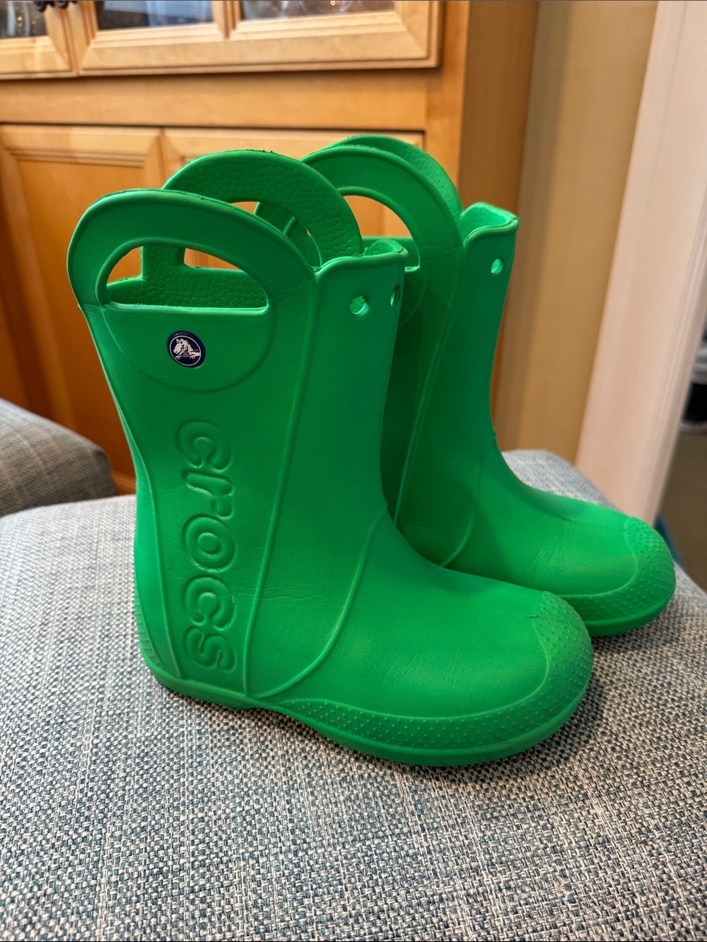 CROCS Kids Bright Green Pull-On Rain Boots with Handles